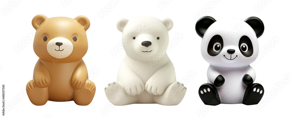 3D Rendered Plastic Bath Toys for Kids: An Adorable Set of Polar Bear, Panda, and Grizzly Bear Banner, Isolated on Transparent Background, PNG 3D Rendered Plastic Bath Toys for Kids: An Adorable Set of Polar Bear, Panda, and Grizzly Bear Banner, Isolated on Transparent Background, PNG