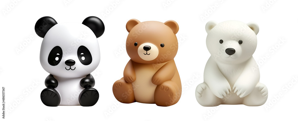 3D Rendered Banner of Adorable Bear Set: Polar, Panda, and Grizzly as Children’s Plastic Bath Toys, Isolated on Transparent Background, PNG 3D Rendered Banner of Adorable Bear Set: Polar, Panda, and Grizzly as Children’s Plastic Bath Toys, Isolated on Transparent Background, PNG