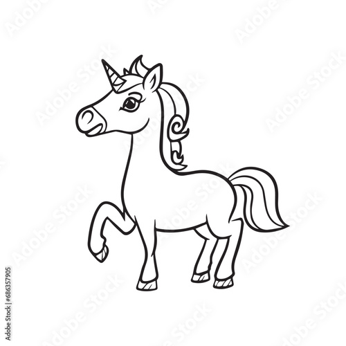 horse isolated on white, Carton horse, black and white illustration, and coloring page on a white background. line drawing style