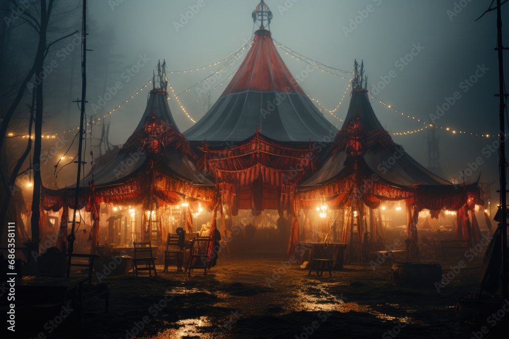 circus tent in a fog circus tent in a fog