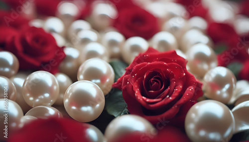 Pearls and red roses background