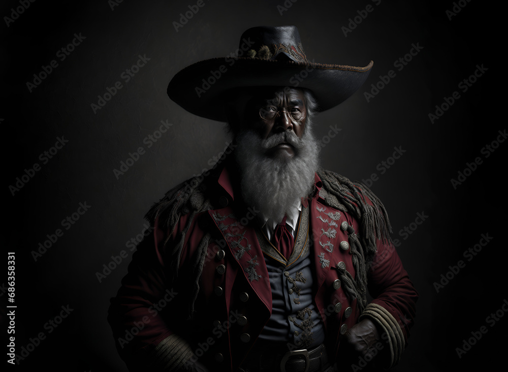 Portrait man resembling Santa Claus in traditional mexican attire