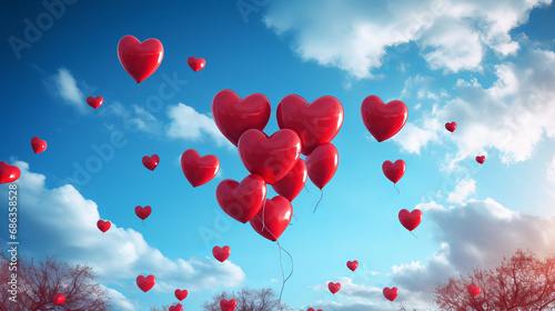 Valentines day hearts in the blue sky. High quality photo