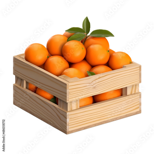 Citrus fruits in wooden box isolated on transparent background