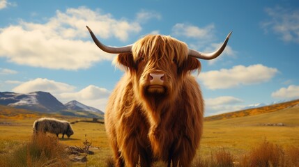 Tableau sur aluminium  Close-up of a highland cow on a Scottish moor. AI generated.  © Vitali