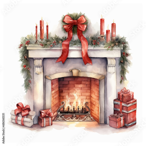 cozy light fireplace with fire and decorations 2