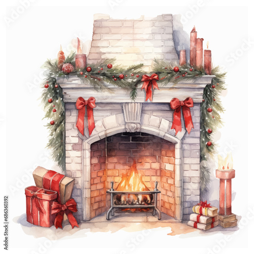 cozy light fireplace with fire and decorations 2