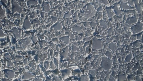 Bird's-eye view of Gulf of Finland with a lot of ice floes. Baltic sea in winter