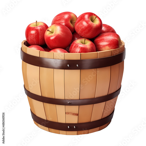 Apples in wooden barrel isolated on transparent background photo