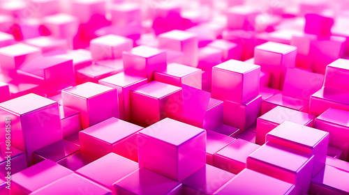 Bunch of pink cubes that are in the middle of room.