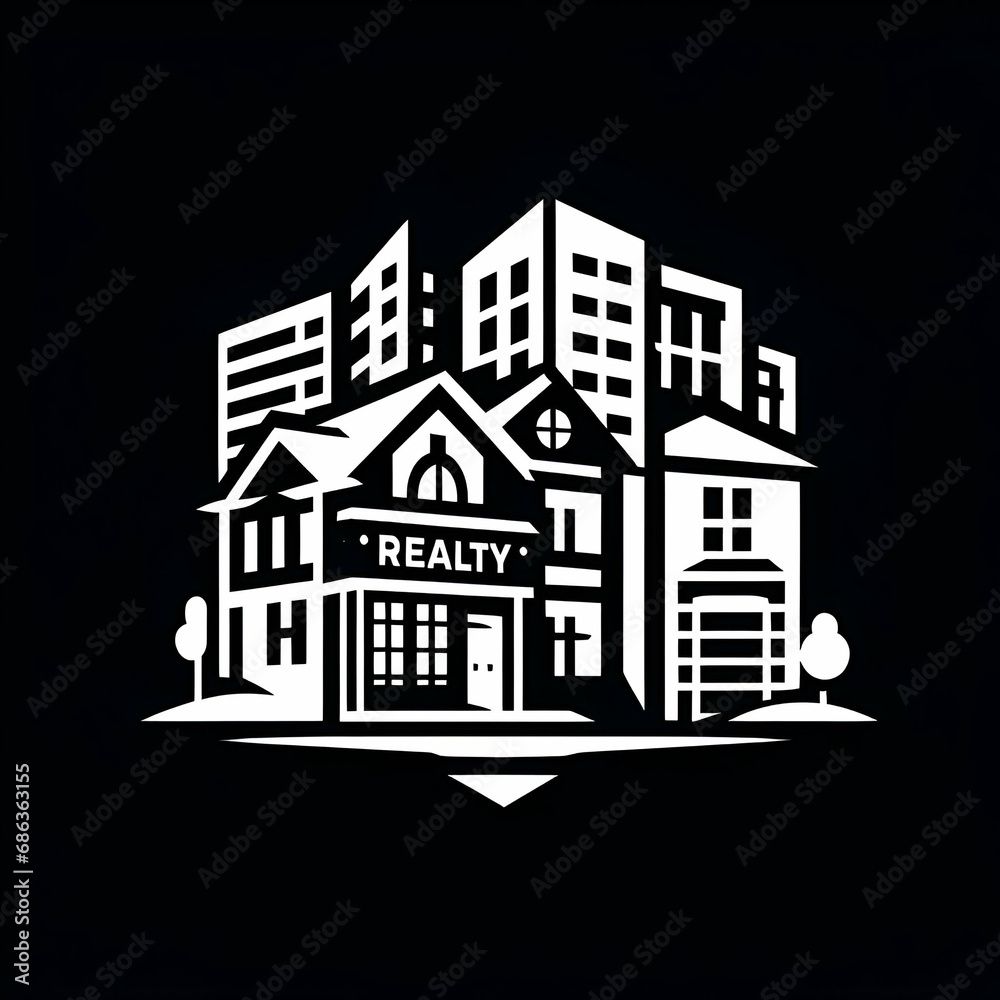 Abstract realty, real estate logo design on black background