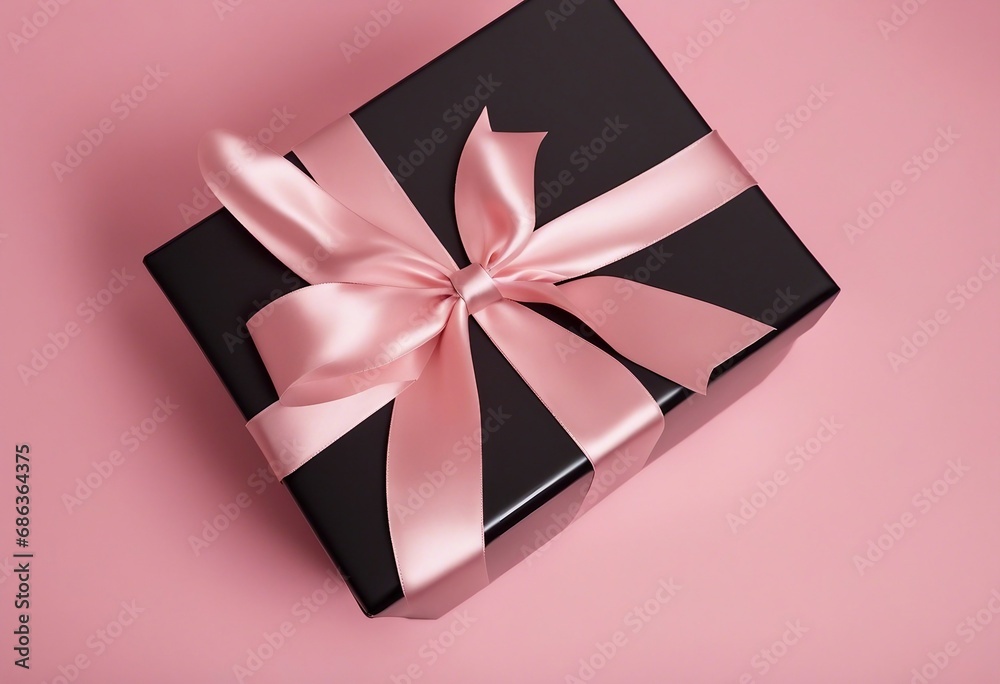 Gift present box with satin bow on light pink background top view Gift present box with satin bow on light pink background top view