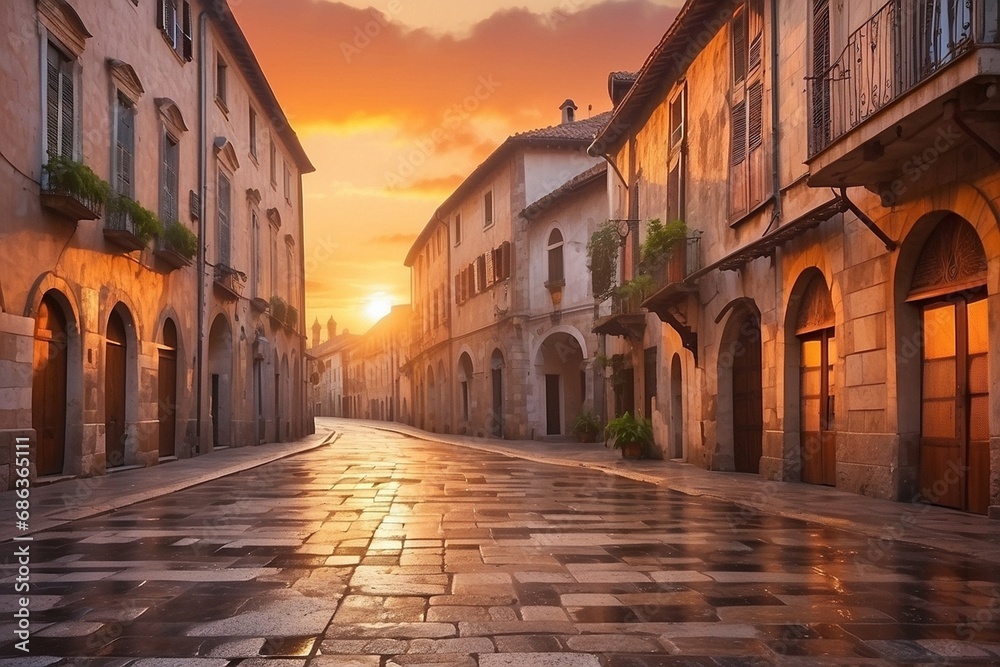 Obraz premium old street in the town - Generative AI