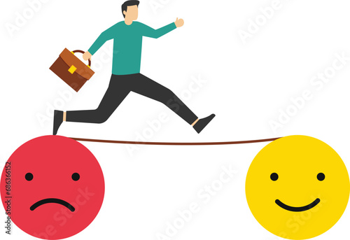 caring thinking concept, Relaxation makes anxiety or stress happy, bipolar disorder, depressed woman walking from sad face to happy face, optimistic relief or mental illness therapy.

