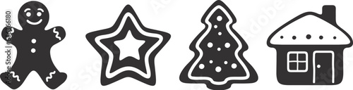 Christmas gingerbread cookies. Set of black silhouettes of gingerbread cookies isolated on a white background. Vector illustration