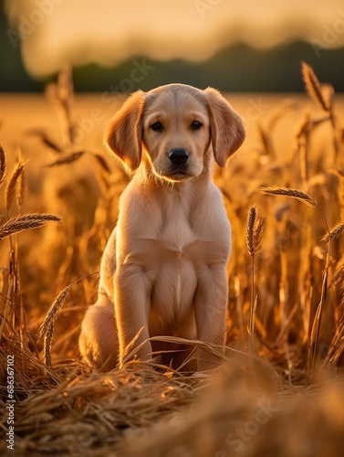 Hunting Puppy in Wheat Field created with Generative AI Technology, ai, generative