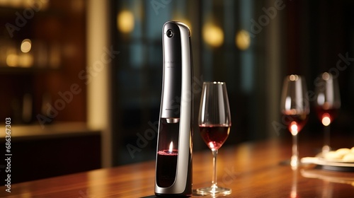 A modern electric wine opener effortlessly uncorking a bottle for a relaxing evening.