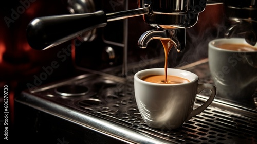A sleek silver espresso machine pouring a velvety shot of coffee.