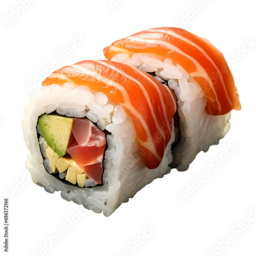 Salmon sushi roll isolated on transparent background