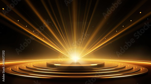 Stage with golden light elements and rays effect