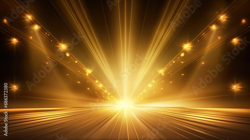 Stage with golden light elements and rays effect