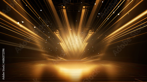 Stage with golden light elements and rays effect