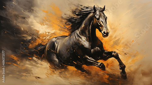 Galloping Force. Majestic Black Stallion