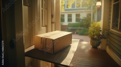A smart doorbell camera capturing a clear view of package deliveries at the entrance. photo