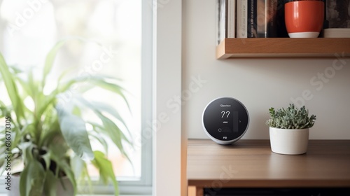 A smart thermostat with voice control, making temperature adjustments effortless.