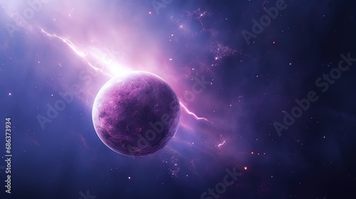 Futuristic Planetscape with Purple Glowing Planets and Stars © DZMITRY