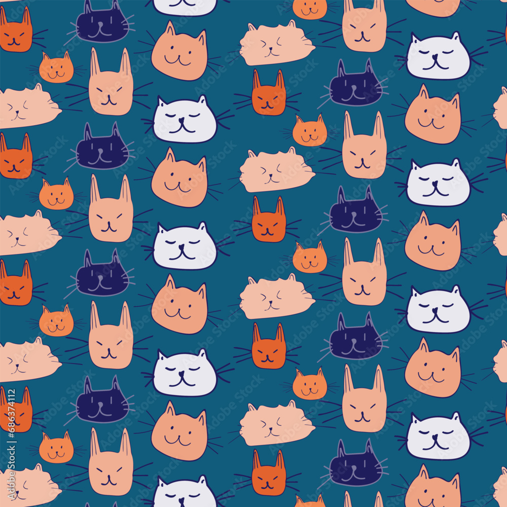cute cats seamless vector pattern, flat style design print cute cats seamless vector pattern, flat style design print