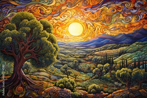 oil painting sunset watercolor Generative Ai