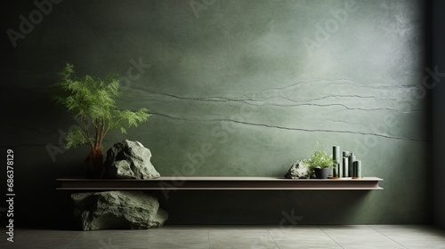 A subtly textured wall in muted green tones, bringing a touch of nature into the interior space.