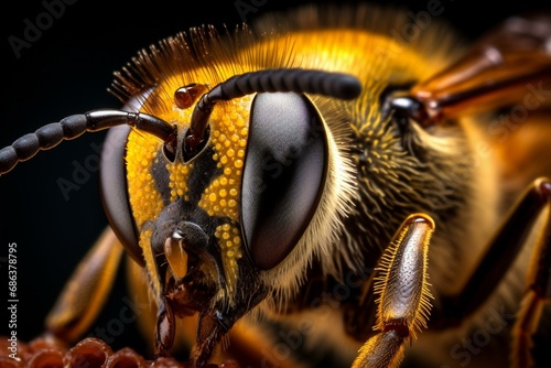 Macro photograph highlighting the exquisite features of a bee. Generative AI © Elina