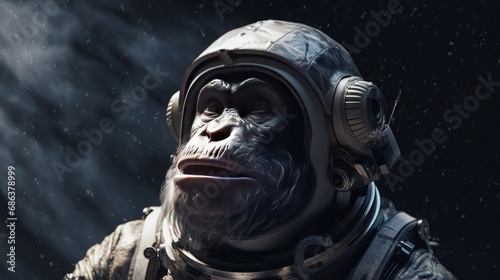 Chimpanzee in Space. Chimpanzee Astronaut. Chimpanzee in an astronaut's suit. Chimpanzee in space suit. Chimp. Chimpanzee. Evolution Concept