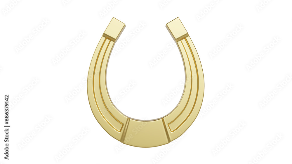 Golden lucky horseshoe isolated on transparent and white background. Horseshoe concept. 3D render Golden lucky horseshoe isolated on transparent and white background. Horseshoe concept. 3D render
