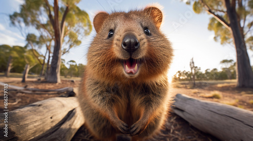 Smiling quokka posing for the camera. Quokka the happiest animal on Earth. generative ai