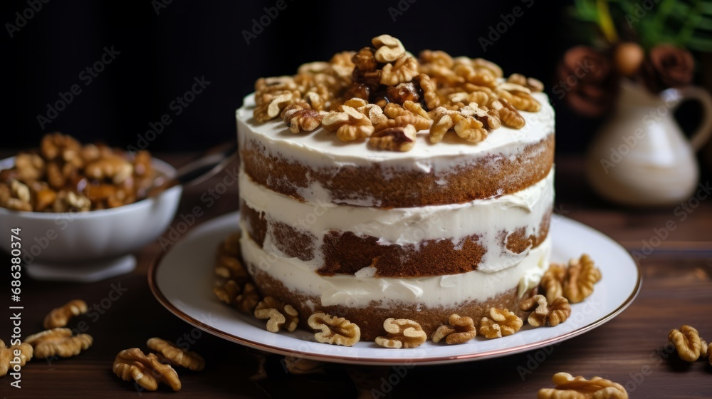 hyperrealistic classic walnut cake, a simple, yet dilicious cake made with chopped walnuts hyperrealistic classic walnut cake, a simple, yet dilicious cake made with chopped walnuts