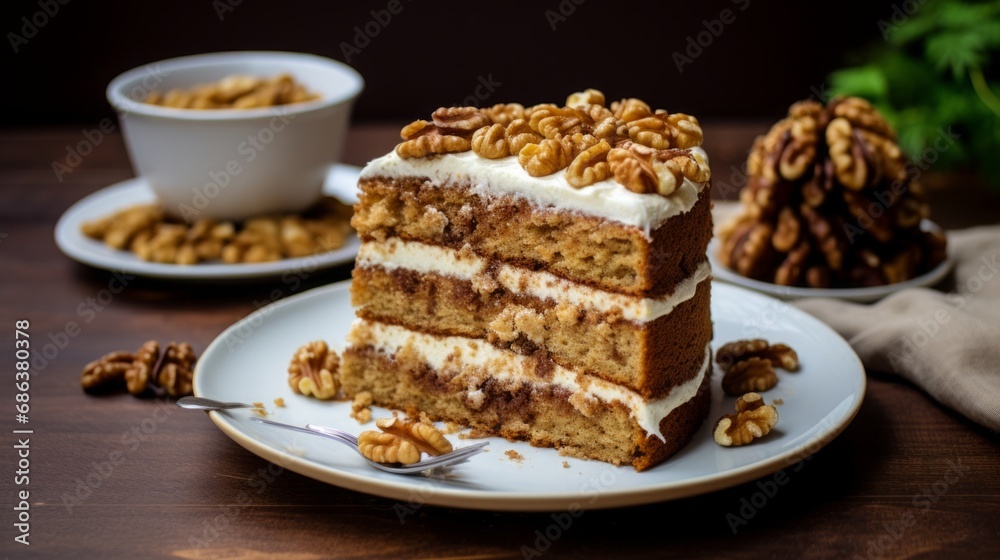 hyperrealistic classic walnut cake, a simple, yet dilicious cake made with chopped walnuts hyperrealistic classic walnut cake, a simple, yet dilicious cake made with chopped walnuts