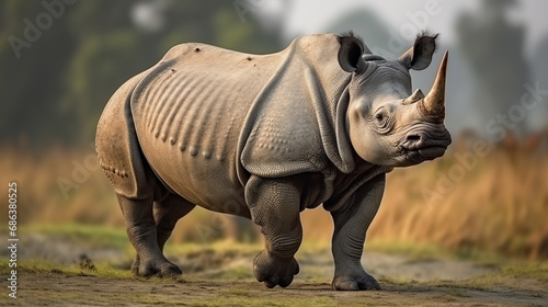 The Javan rhinoceros or the Javan rhino  Sunda rhinoceros lesser one horned rhinoceros generative ai