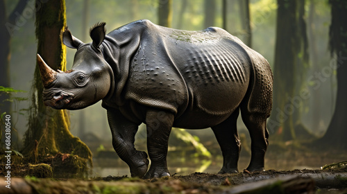 The Javan rhinoceros or the Javan rhino  Sunda rhinoceros lesser one horned rhinoceros generative ai