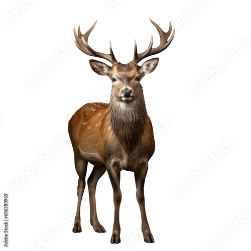 Deer, looking in to camera, side view full body, transparent background