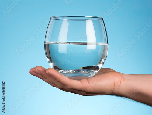 AI-generated illustration of a woman's hand holding a glass of water. MidJourney.