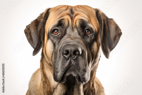 English Mastiff close-up portrait. Adorable canine studio photography.