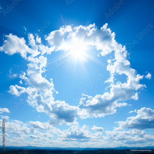photo sun between clouds  Sky with white fluffy clouds