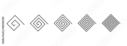 Collection of spirals with cusp shapes. Set of simple artistic elements. Minimalist vector ornaments photo
