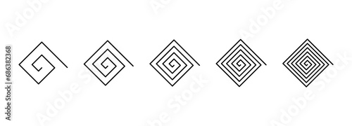 Collection of spirals with cusp shapes. Set of simple artistic elements. Minimalist vector ornaments
