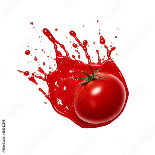 Ketchup explosion. Bright splashes of tomato, cut out - stock png. 