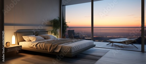 Contemporary bedroom with balcony offering luxury