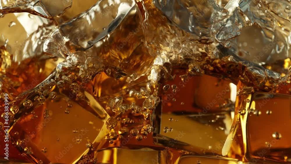 Super Slow Motion Detail Shot of Pouring Lemonade on Perfect Clear Ice Cubes at 1000fps. Super Slow Motion Detail Shot of Pouring Lemonade on Perfect Clear Ice Cubes at 1000fps.